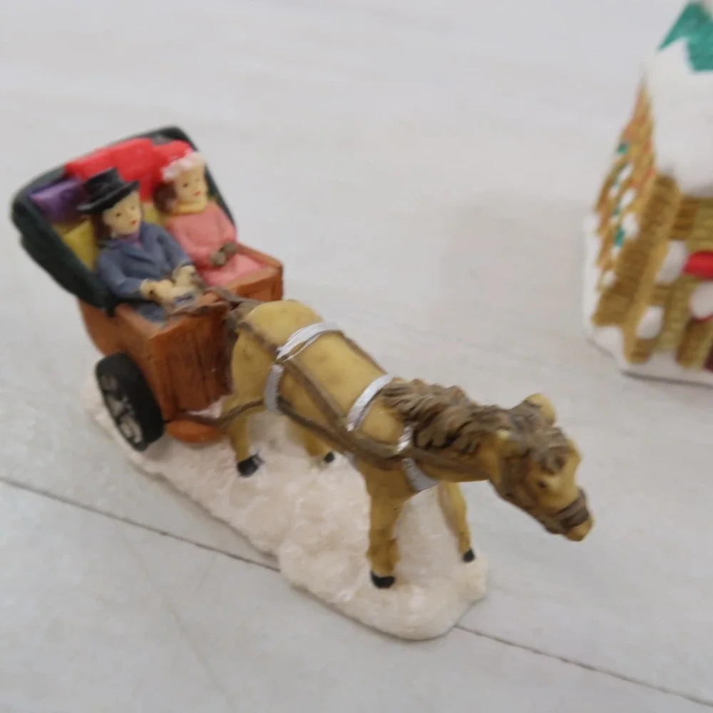 Christmas Village Figurines Lot of 5 Church Building Flowers Horse Carriage Show